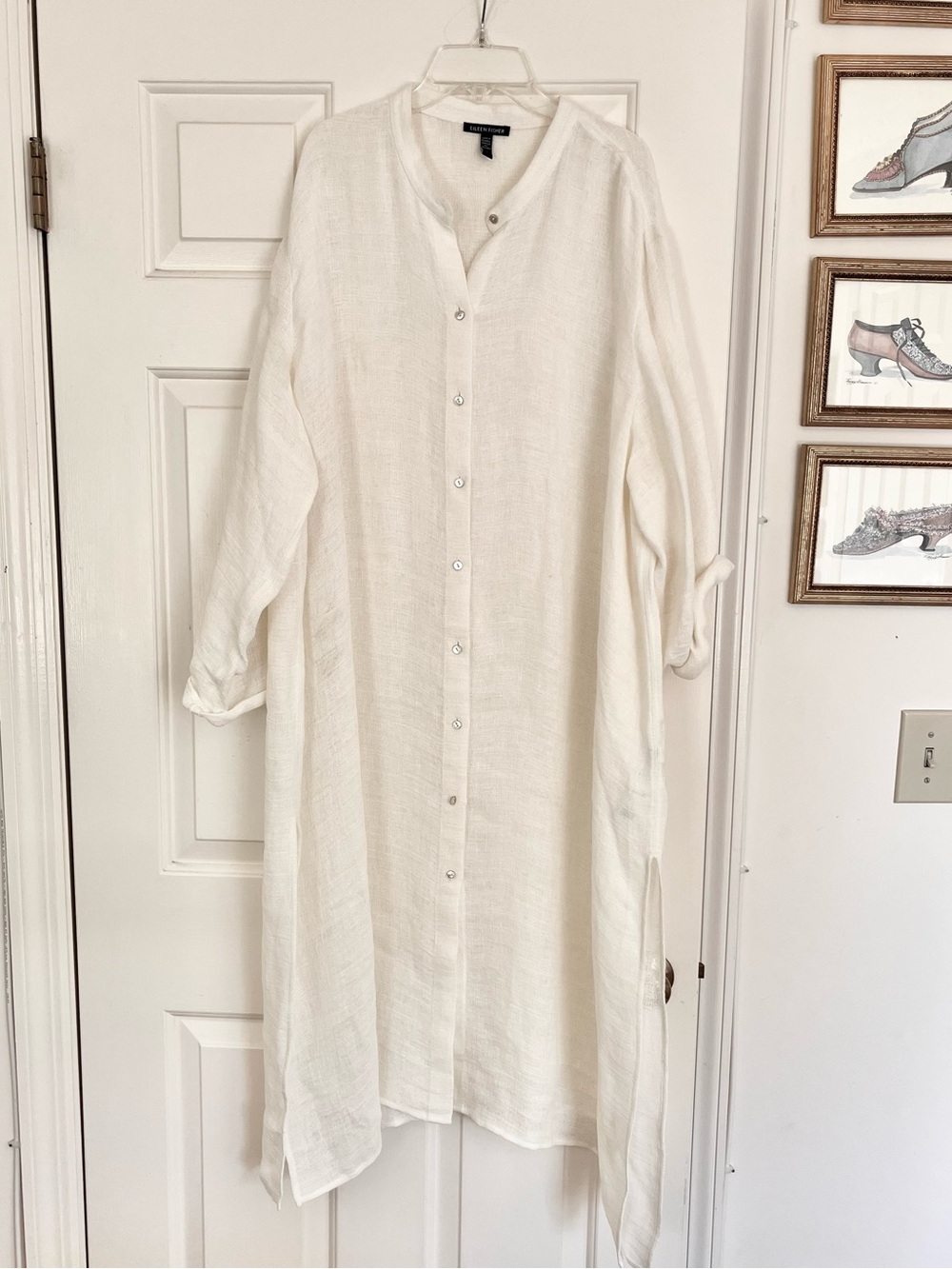 Eileen Fisher Linen Long Shirtdress in Ivory Size 2X